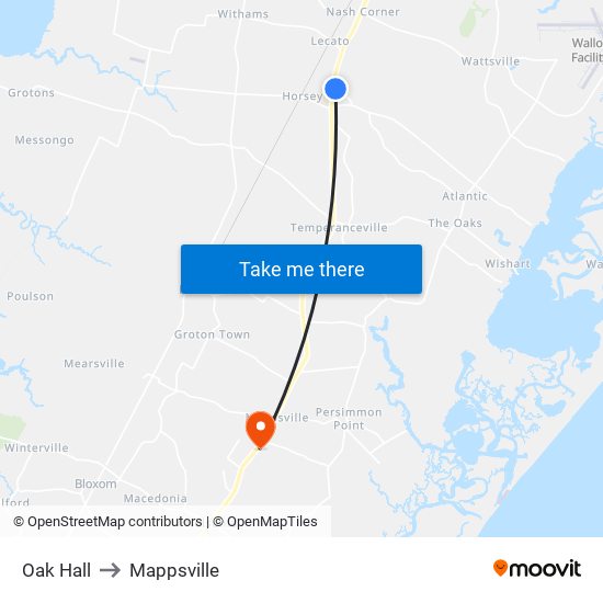 Oak Hall to Mappsville map