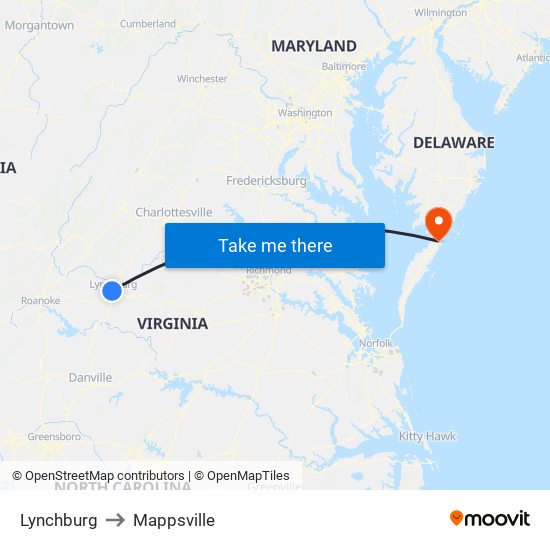 Lynchburg to Mappsville map