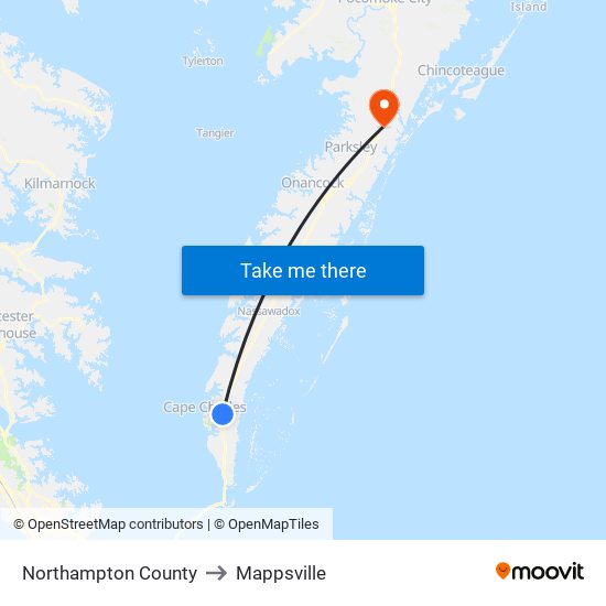 Northampton County to Mappsville map