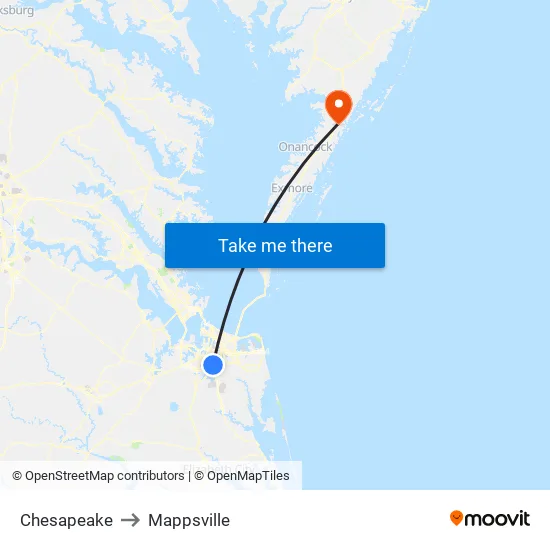 Chesapeake to Mappsville map