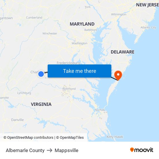 Albemarle County to Mappsville map