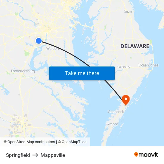 Springfield to Mappsville map