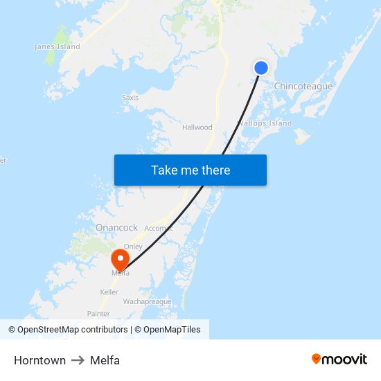 Horntown to Melfa map