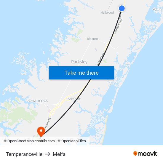 Temperanceville to Melfa map