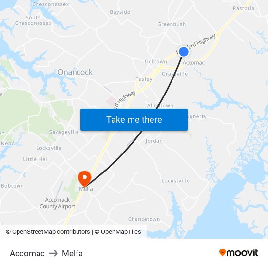 Accomac to Melfa map