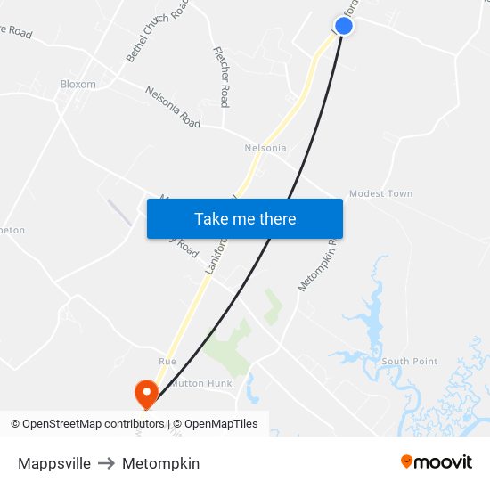 Mappsville to Metompkin map