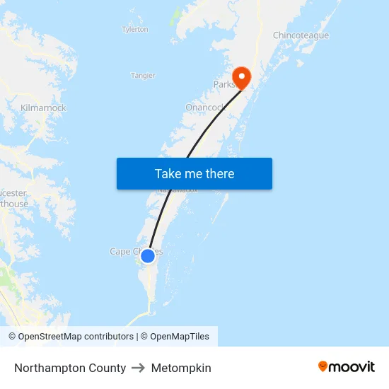 Northampton County to Metompkin map