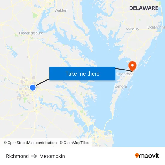 Richmond to Metompkin map