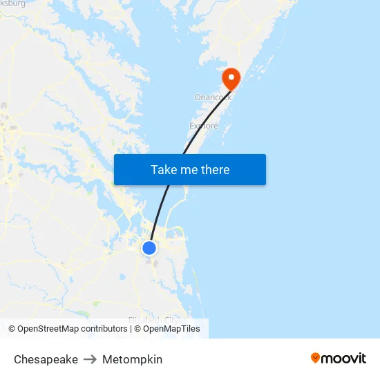 Chesapeake to Metompkin map
