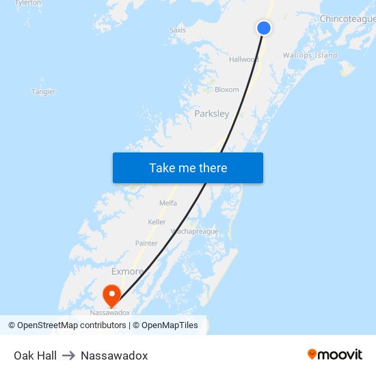 Oak Hall to Nassawadox map