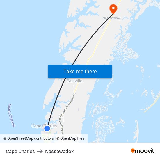 Cape Charles to Nassawadox map