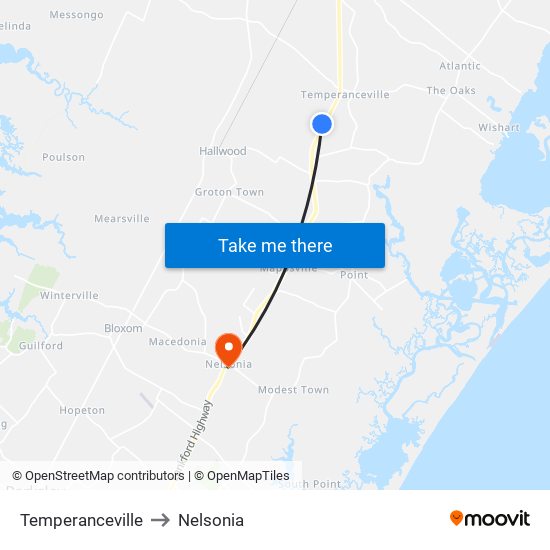 Temperanceville to Nelsonia map