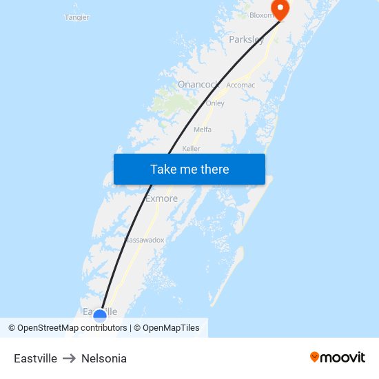 Eastville to Nelsonia map