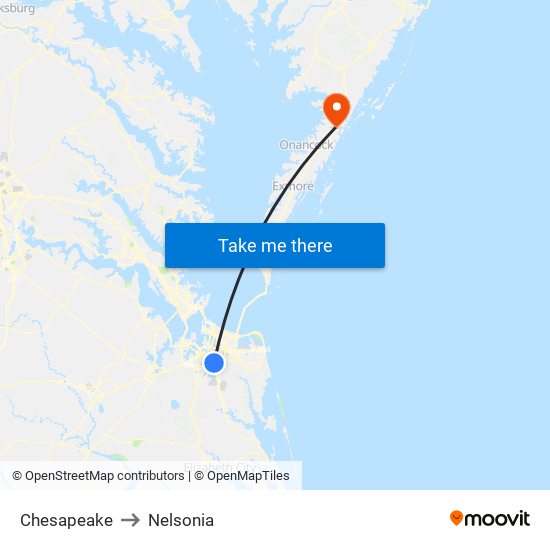 Chesapeake to Nelsonia map