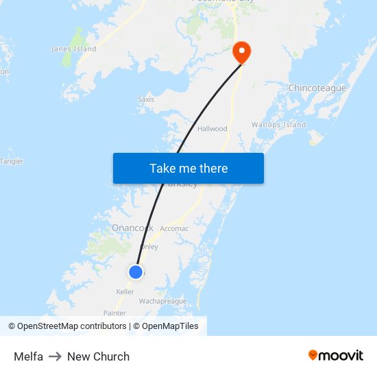Melfa to New Church map