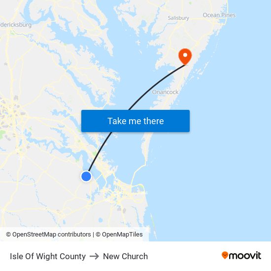 Isle Of Wight County to New Church map