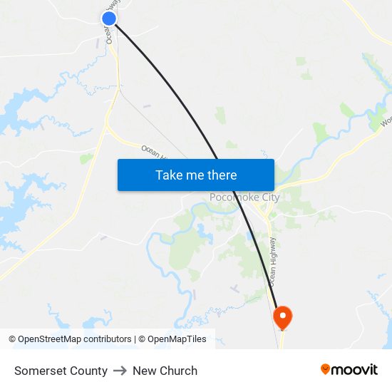 Somerset County to New Church map