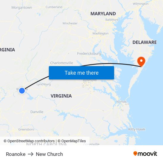 Roanoke to New Church map