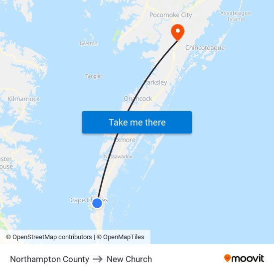 Northampton County to New Church map