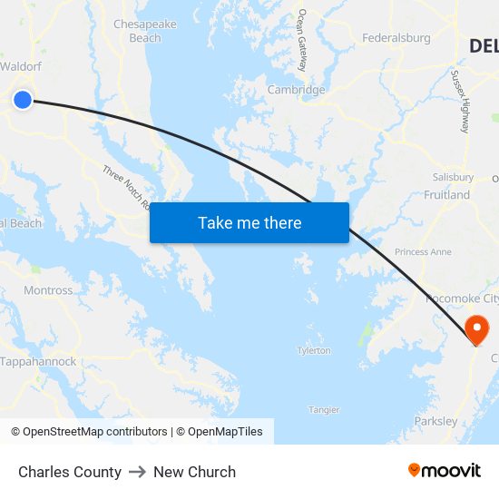 Charles County to New Church map