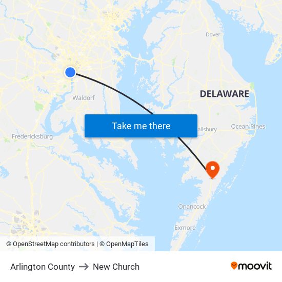 Arlington County to New Church map