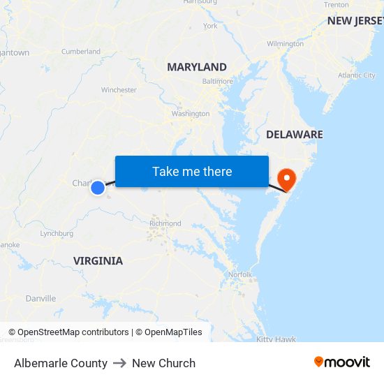 Albemarle County to New Church map