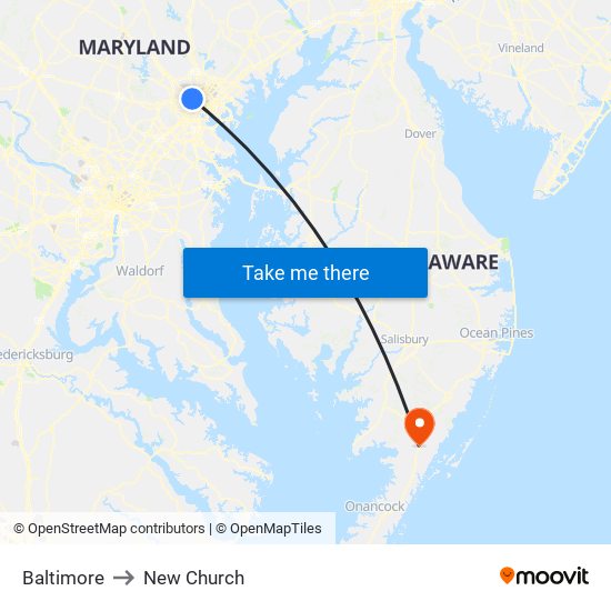 Baltimore to New Church map