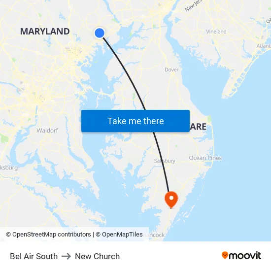 Bel Air South to New Church map