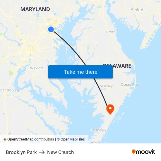Brooklyn Park to New Church map
