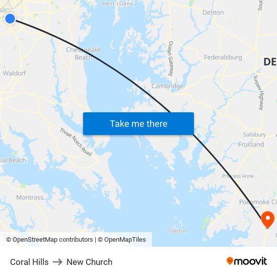 Coral Hills to New Church map