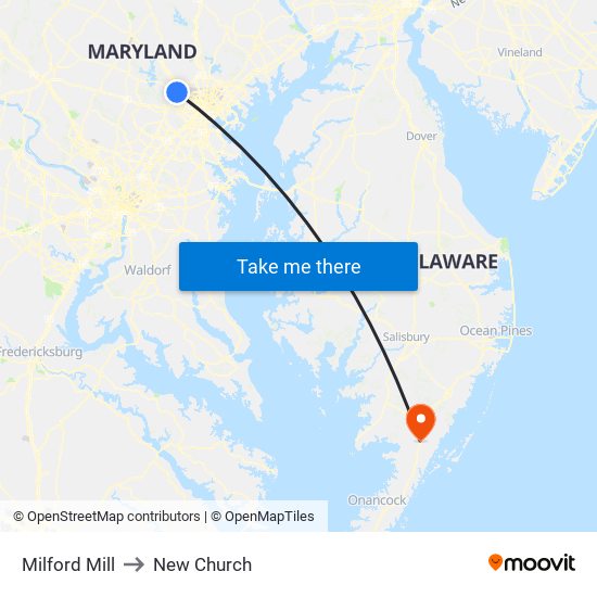 Milford Mill to New Church map