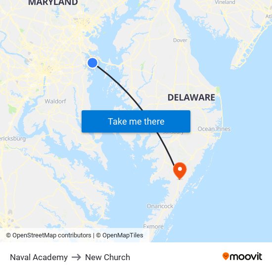 Naval Academy to New Church map