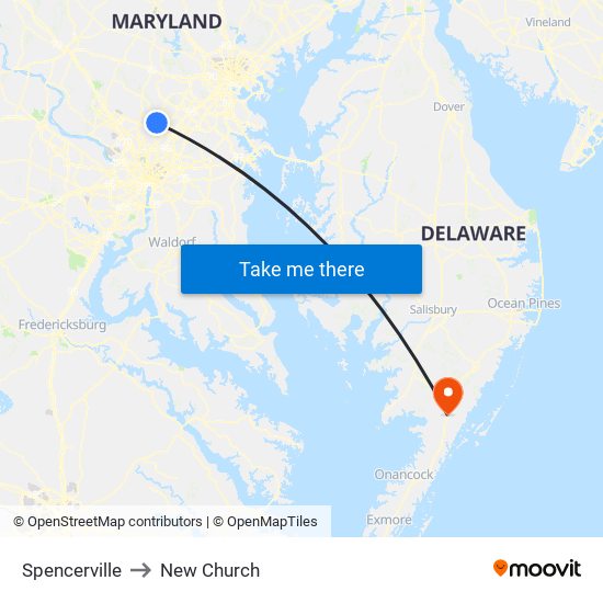 Spencerville to New Church map