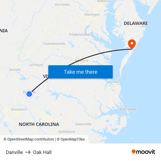 Danville to Oak Hall map