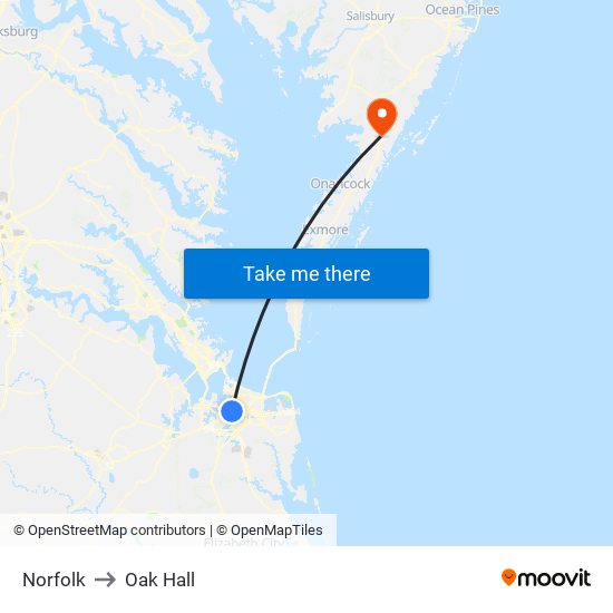 Norfolk to Oak Hall map