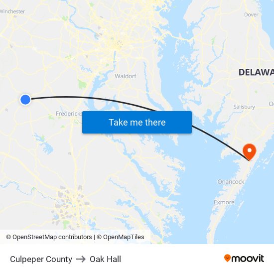 Culpeper County to Oak Hall map