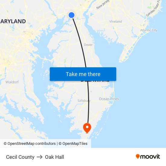 Cecil County to Oak Hall map