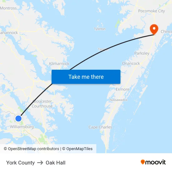 York County to Oak Hall map