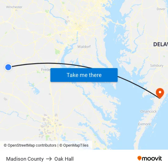 Madison County to Oak Hall map