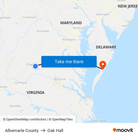 Albemarle County to Oak Hall map