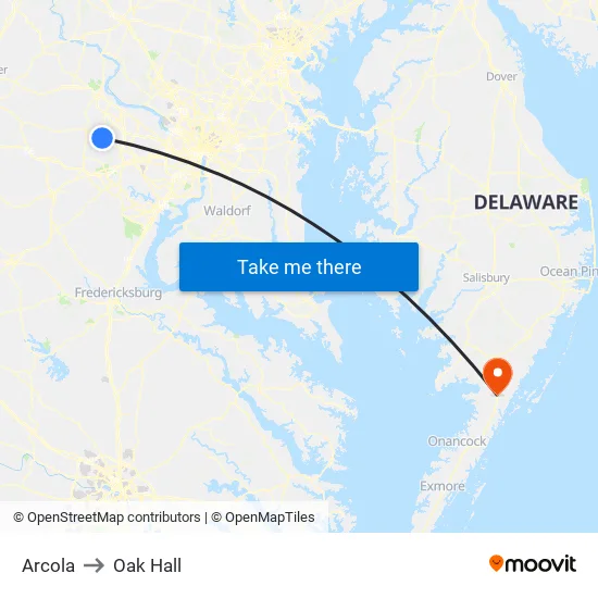 Arcola to Oak Hall map