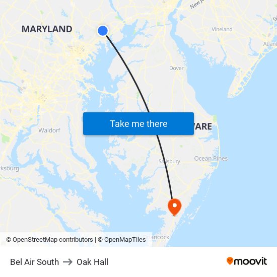 Bel Air South to Oak Hall map