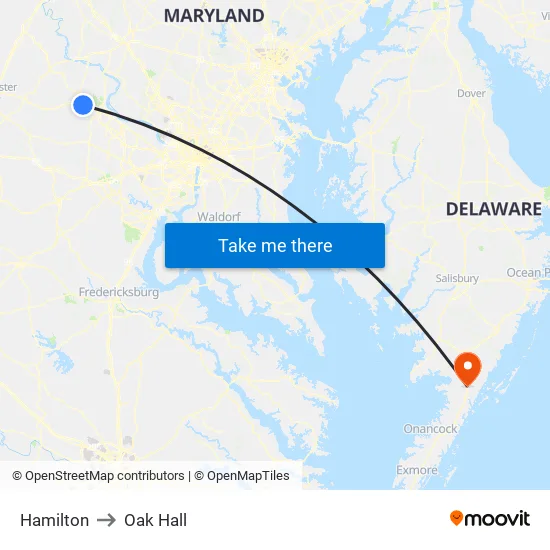 Hamilton to Oak Hall map