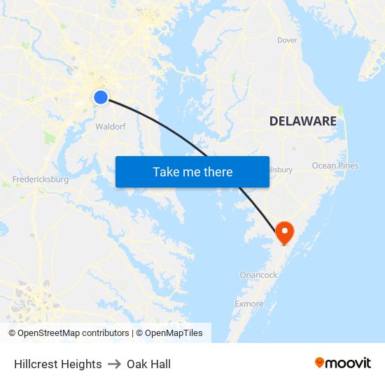 Hillcrest Heights to Oak Hall map