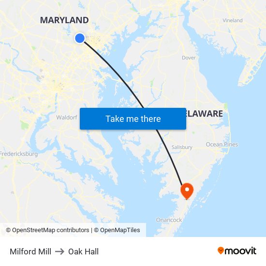 Milford Mill to Oak Hall map