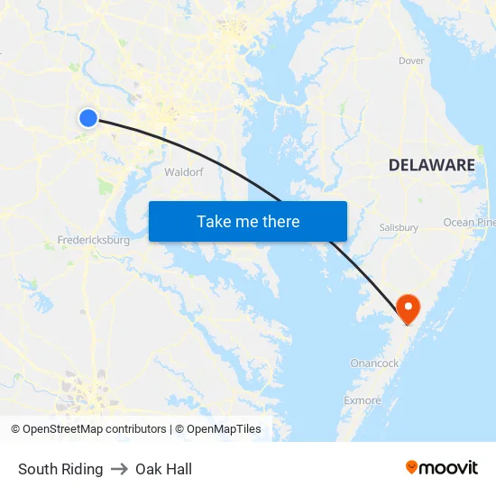 South Riding to Oak Hall map