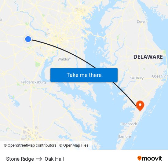 Stone Ridge to Oak Hall map