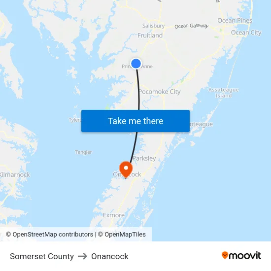 Somerset County to Onancock map