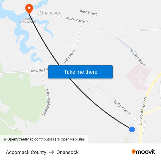 Accomack County to Onancock map