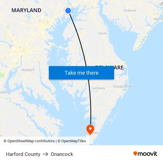 Harford County to Onancock map